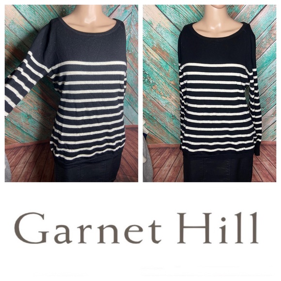 Garnet Hill Sweaters - Garnet Hill Merino Wool Striped Crew Neck Lightweight Sweater